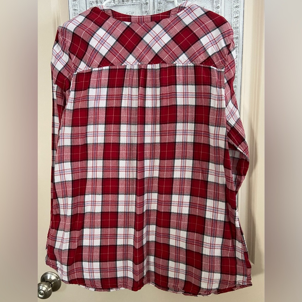 Gently Worn Croft&Barrow Sz-XXL Red Plaid Button-Up Flannel Wintertime Warm Top🎄 - Picture 7 of 16
